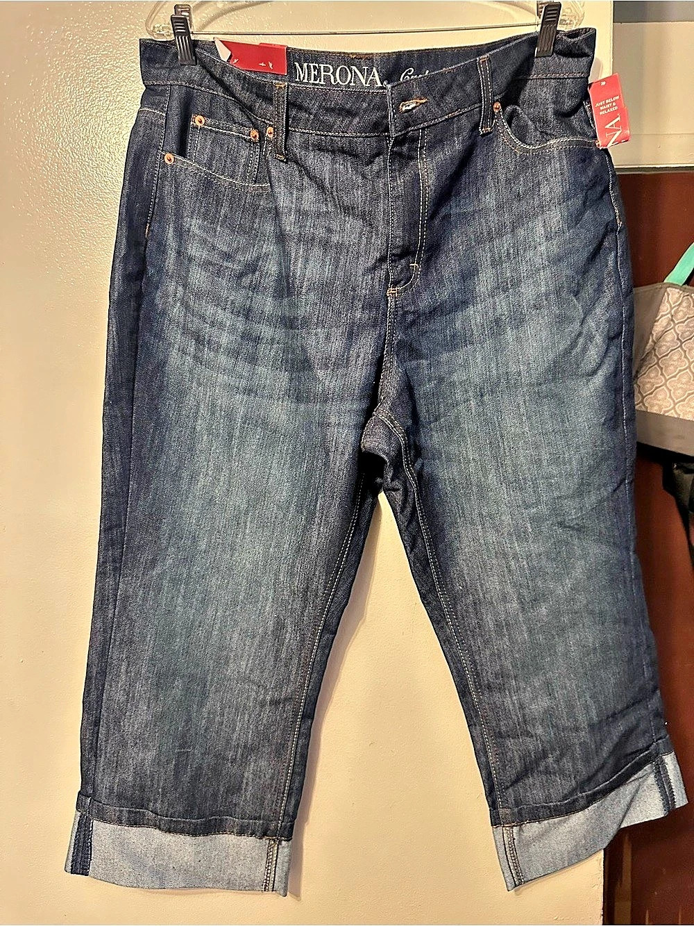 Merona Crop Denim Jeans Cropped Cuffed Jeans in Blue Waist 18W/R